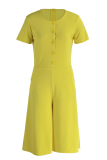 Yellow Casual Solid Patchwork O Neck Straight Rompers