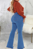 Tibetblaue, lässige, solide Patchwork-Jeans in Übergröße