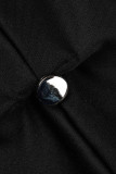 Vestidos rectos con cuello en V y cordón de retazos sólidos casuales negros