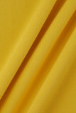 Macacão reto amarelo casual patchwork sólido decote em v