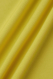 Желтые повседневные однотонные лоскутные прямые комбинезоны с круглым вырезом