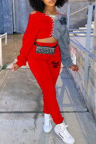 Красная повседневная спортивная одежда с принтом, бинты, выдолбленные, пэчворк, с круглым вырезом, с длинным рукавом, из двух частей