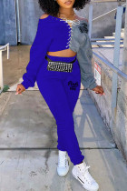 Синий Повседневная спортивная одежда с принтом повязки выдолбленные пэчворк с круглым вырезом с длинным рукавом из двух частей