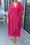 Bourgondische sexy effen kwastje uitgeholde patchwork V-hals strandjurk jurken