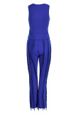 Blue Sexy Solid Tassel Patchwork O Neck Two Pieces