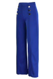 Pantalon décontracté taille haute en patchwork uni bleu