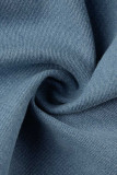 Top con colletto rovesciato svasato in tinta unita casual alla moda azzurro