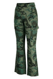 Flerfärgat Mode Casual Camouflage Print Patchwork Vanliga jeans med hög midja