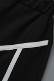 Due pezzi manica lunga colletto con cappuccio patchwork stampa casual nero