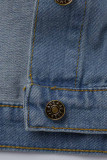Blauw vest asymmetrisch effen patchwork The cowboy Pure denim jack met korte mouwen