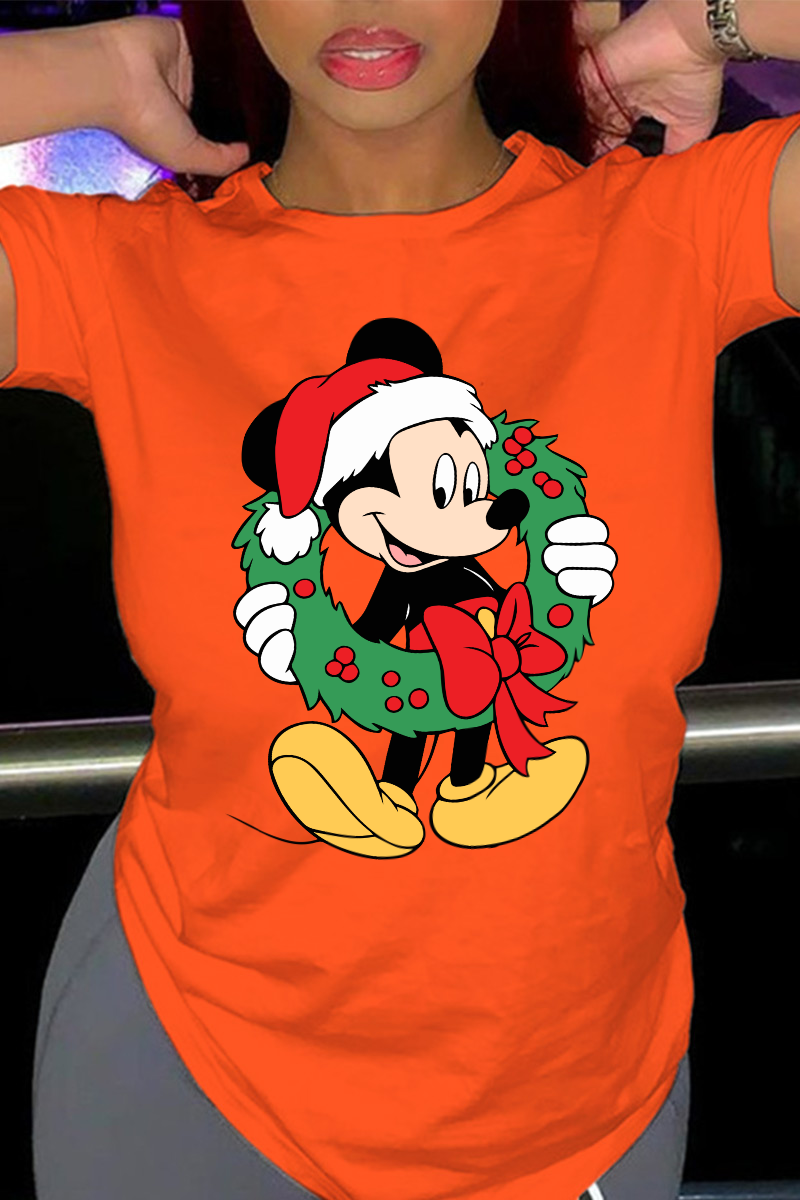 

Orange Casual Cute Character Patchwork O Neck T-Shirts