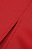Robe de soirée à col oblique en patchwork solide à la mode rouge