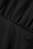 Vestidos de cuello oblicuo asimétrico de patchwork sólido casual negro
