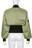 Green Street Solid Patchwork Zipper Collar Outerwear