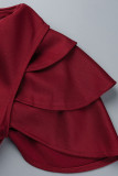 Robes de jupe en une étape bordeaux décontractées élégantes en patchwork à volants
