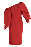 Красное модное сексуальное твердое лоскутное вечернее платье с косым воротником