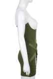 Зеленые сексуальные однотонные лоскутные платья с квадратным воротником