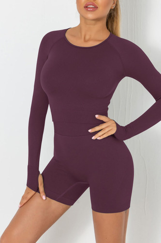 Burgundy Casual Sportswear Solid Patchwork O Neck Long Sleeve Two Pieces