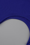 Королевский синий сексуальный повседневный однотонный обтягивающий комбинезон с открытой спиной на одно плечо