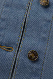 Blaue Strickjacke asymmetrisch Solide Patchwork Die Cowboy-Jeansjacke mit kurzen Ärmeln