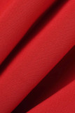 Vestido de noite vermelho fashion sexy patchwork sólido com gola oblíqua