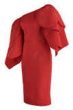 Robe de soirée à col oblique en patchwork solide à la mode rouge