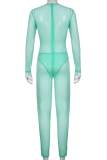 Grön Sexig Solid Patchwork Half A Turtleneck Skinny Jumpsuits