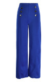 Pantalones de cintura alta regulares de patchwork sólido casual de moda azul