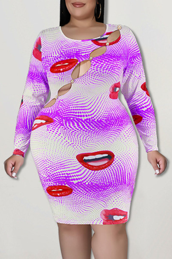 Фиолетовый сексуальный принт выдалбливают лоскутное платье с круглым вырезом юбка-карандаш платья