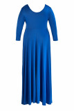 Blaue, lässige, solide Patchwork-Falte mit V-Ausschnitt A-Linie Kleider in Übergröße