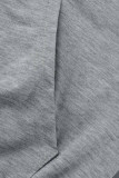 Серый Повседневная спортивная одежда Однотонный Выдалбливают Пэчворк Воротник на молнии Длинный рукав Из двух частей