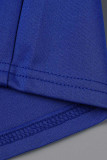 Pantaloni a vita alta regolari con patchwork solido blu alla moda