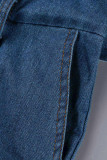 Die cowboyblauen, lässigen, soliden Patchwork-Overalls mit Gürtel und Reißverschlusskragen