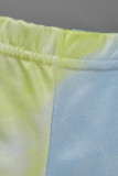 Babyblauw Casual Sportkleding Print Effen Patchwork Skinny Hoge Taille Short