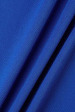Vestidos azuis casuais de retalhos sólidos com decote em V e linha plus size
