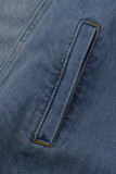 Blaue Strickjacke asymmetrisch Solide Patchwork Die Cowboy-Jeansjacke mit kurzen Ärmeln