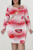 Robes de jupe crayon à col rond en patchwork à imprimé sexy pourpre