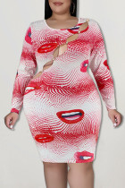 Robes de jupe crayon à col rond en patchwork à imprimé sexy rouge