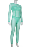 Grön Sexig Solid Patchwork Half A Turtleneck Skinny Jumpsuits