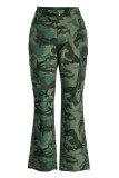 Aprikosenmode, lässig, Camouflage-Druck, Patchwork, hohe Taille, normale Denim-Jeans