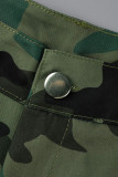 Damasco Moda Casual Camuflagem Estampa Patchwork Cintura Alta Regular Jeans Denim