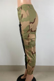 Армейские зеленые повседневные брюки с высокой талией и камуфляжным принтом в стиле пэчворк