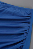 Due pezzi a maniche lunghe con scollo a V a fessura con frenulo solido blu sexy