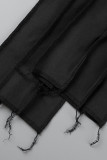 Zwarte sexy effen uitgeholde patchwork asymmetrische halter mouwloze twee stukken