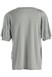 T-shirt con scollo a V patchwork con nappe con stampa street casual bianche