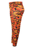 Оранжевые повседневные лоскутные брюки с камуфляжным принтом больших размеров