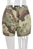 Aprikos Casual Camouflage Print Patchwork Vanliga shorts med hög midja