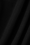 Negro sexy sólido patchwork frenillo hendidura cuello en V manga larga dos piezas