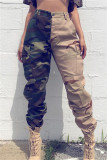 Pantalones de cintura alta regulares con estampado de camuflaje casual verde militar