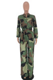 Röd Casual Camouflage Print Patchwork Turndown-krage Plus Size Jumpsuits